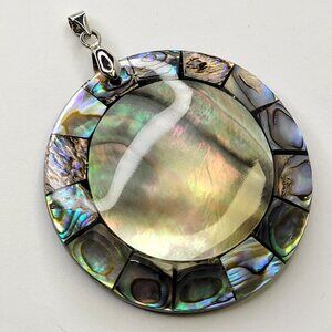 Abalone Shell and Mother Of Pearl Large Round Pendant STATEMENT Abalone Pendant